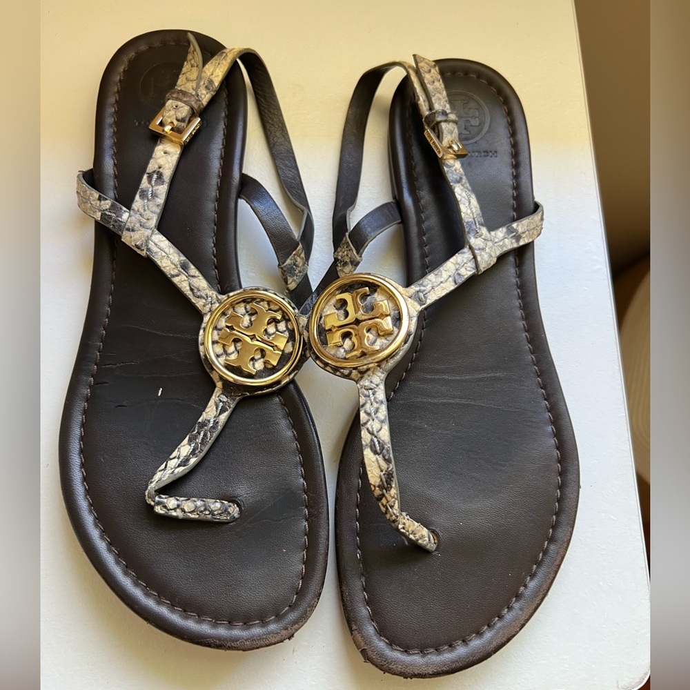 Tory Burch DANI Roccia Snakeskin Leather Sandal 7.5